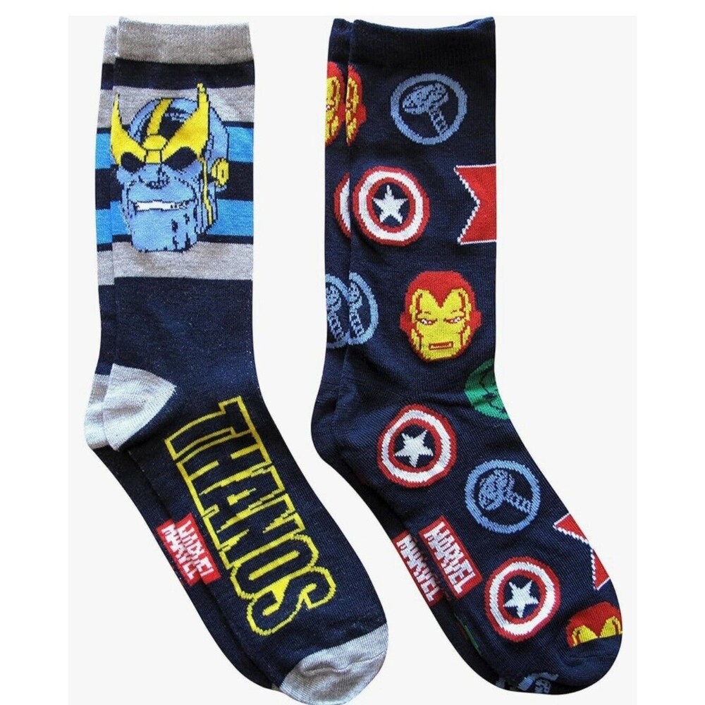 Thanos & Marvel Heroes 2 Pack Mens Crew Socks Size 6-12